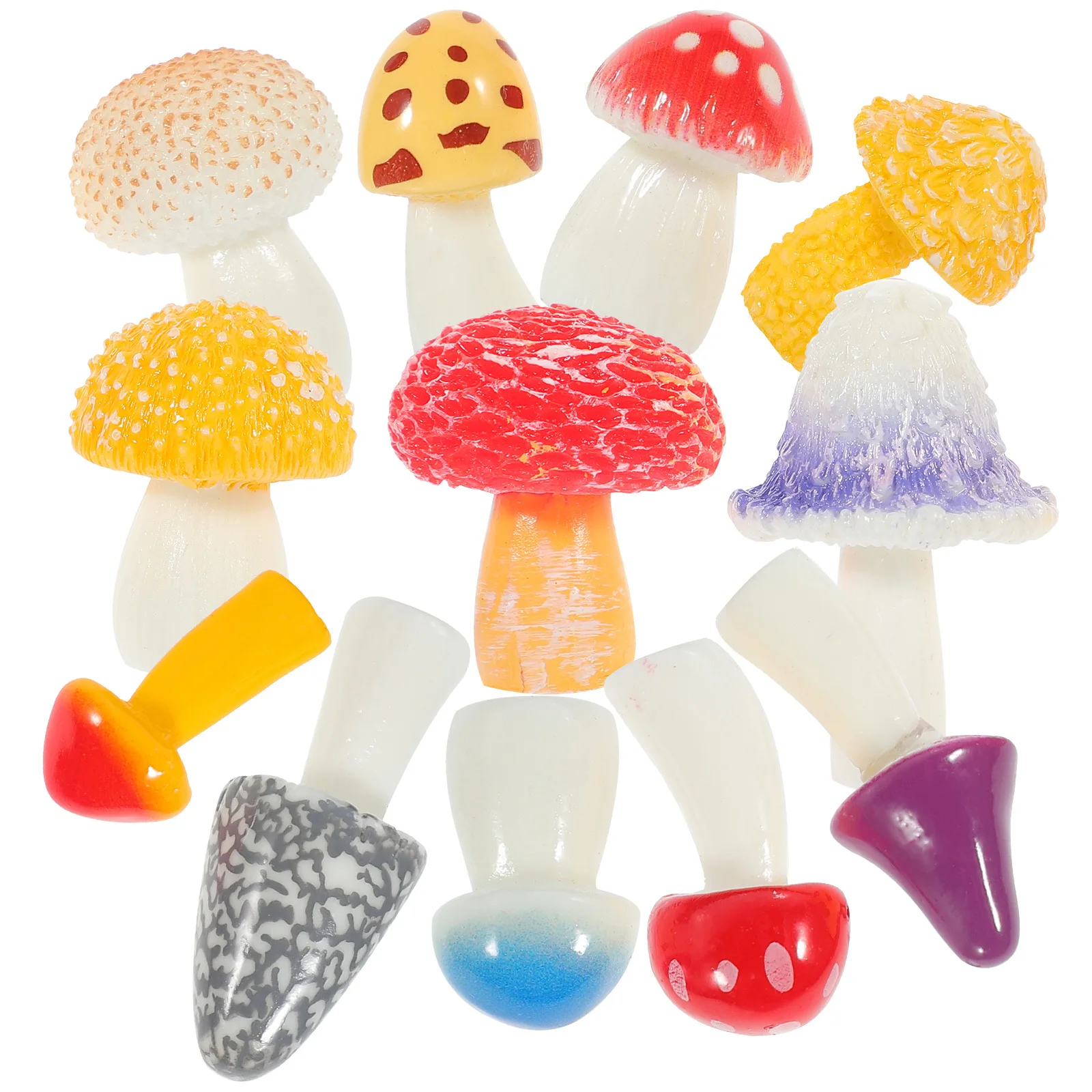 

12Pcs Jungle Mushroom Resin Miniature Garden Decor Micro Landscape Ornaments Exquisite Workmanship Space Saving