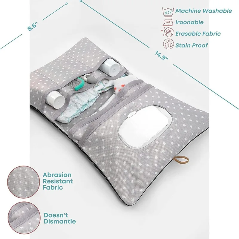 Baby Wash Bag Go Out Stroller Mini Diaper Bag Nappy Storage Pouch with Wipes Pocket Lightweight Travel Baby Essentials Carry Bag