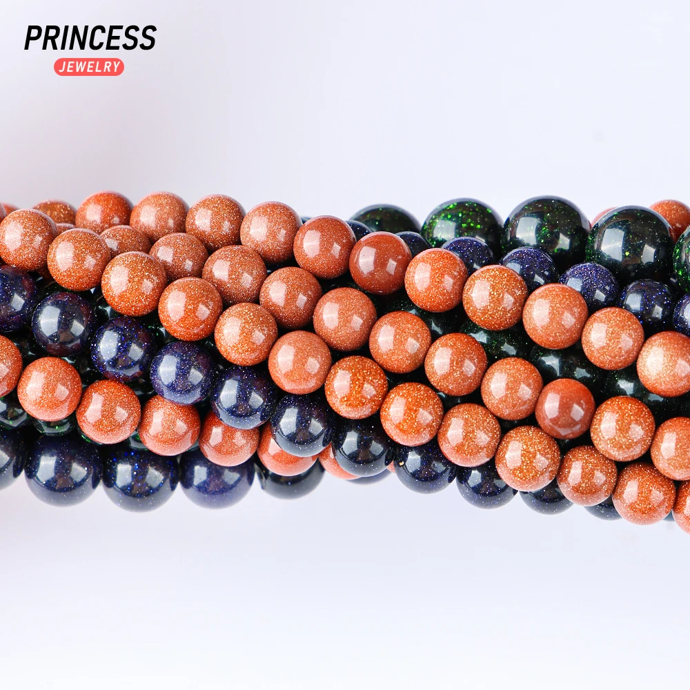 A++ Natural Golden Sandstone & Blue Sandstone & Green Sandstone Loose Beads for Jewelry Making Bracelet Wholesale DIY Accessori