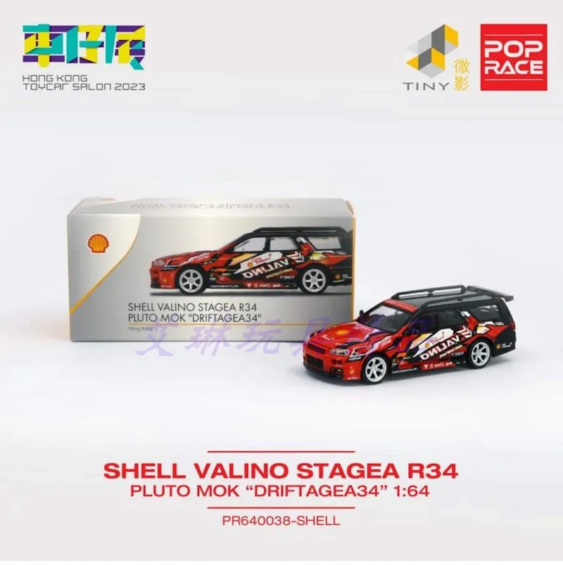 

Poprace x Tiny 1:64 Shell Valino Stagea R34 Pluto Mok exhibition, лимитированная модель автомобиля из сплава под давлением