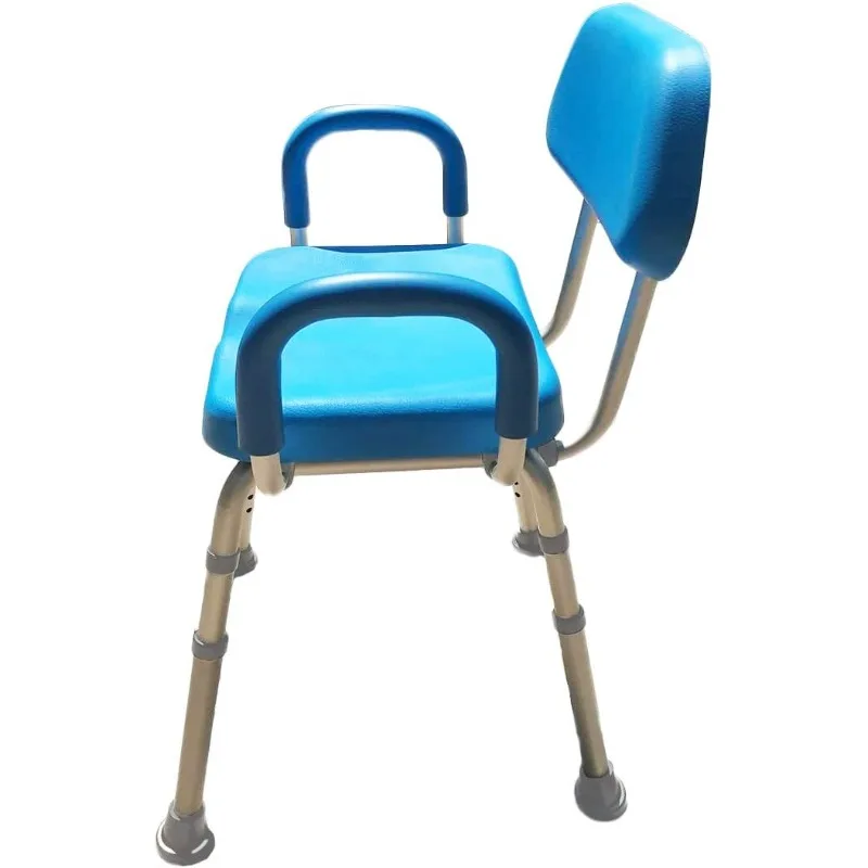 Platinum Health Comfortable Padded Shower and Bath Chair with Armrests and Back for Elderly and Seniors, Adjustable Height, Blue