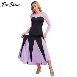 Womens Halloween Maxi Dress Sweetheart Long Sleeve Patchwork A-Line Dress Mermaid Cosplay Costumes Performance Dancewear