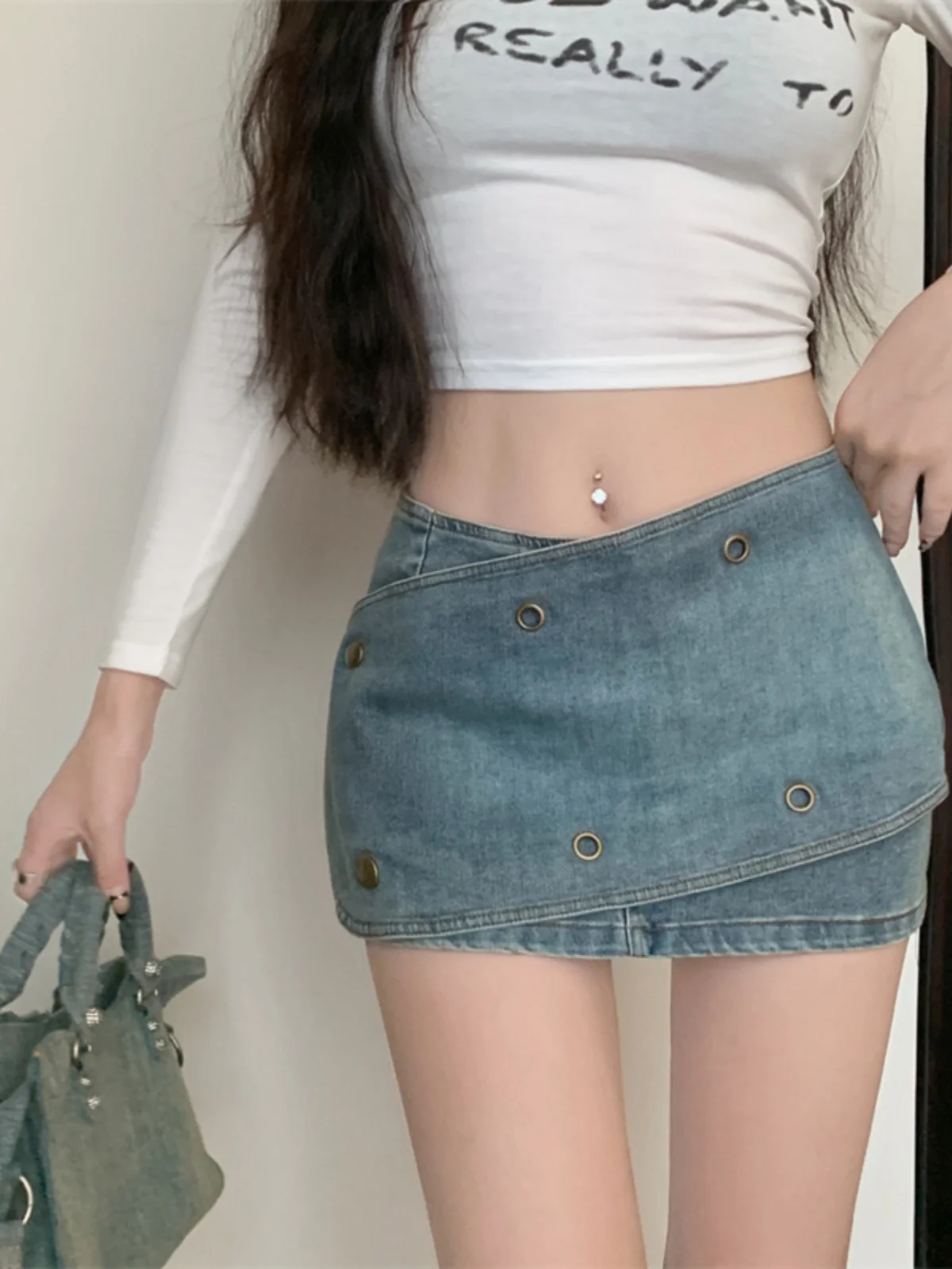 

Невобычный дизайн, юбка длиной f, женская сексуальная джинсовая юбка, облегающая юбка трапециевидной формы с низкой талией, однотонное осеннее новое поступление