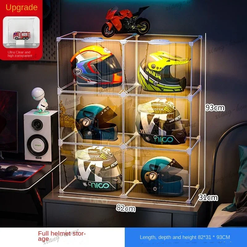Best Sellers Value Motorcycle Helmet Dustproof Rack Hat Transparent Cabinet Household Clothing Floor Mounted Shelves Organizador