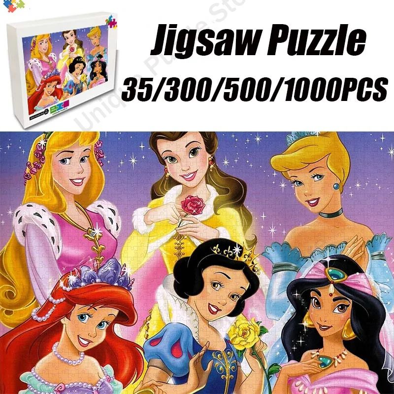 Disney Anime Puzzles Disney Princess Wooden Puzzles for Kids & Adults 35/300/500/1000 Pieces Jigsaw Puzzles Educational Toys