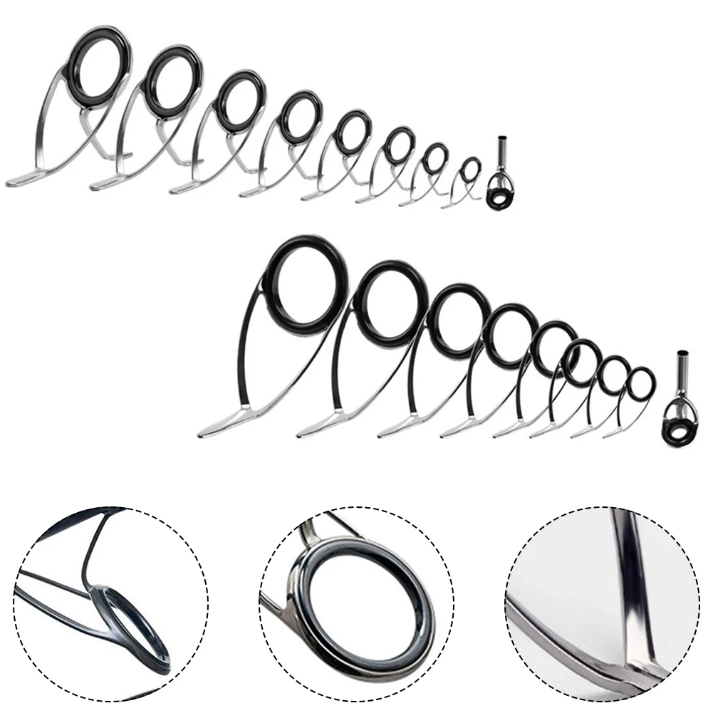 9pcs Replacement Fishing Rod Top Ring Tip Eye Guide Repair Building Stainless Kit Set Resistant Corrosion For Diy Fishing Tools