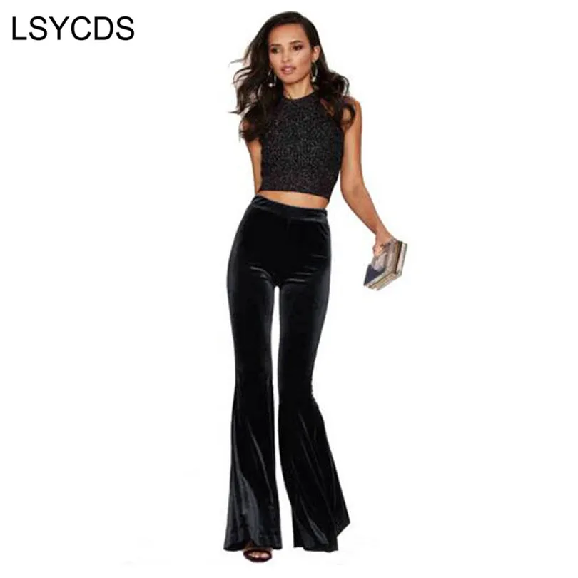 

LSYCDS 2024 Women's Autumn Velvet Pants Fashion Female Slimming High Waist England Style Business Casual Long Flares Trousers
