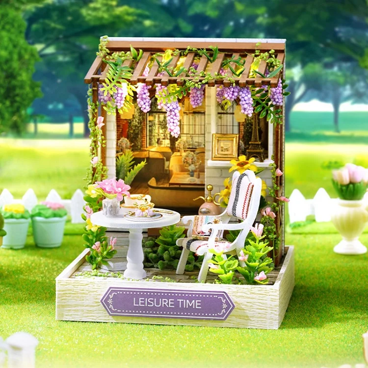 Mini Doll House DIY Small House Kit 3D Puzzle Assembly Model Building Room Bedroom Decoration With Dust Cover Wooden Craft Gifts