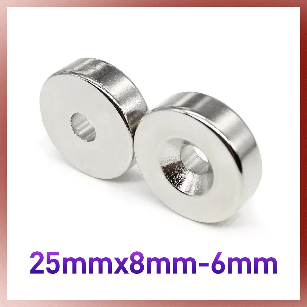 5/10Pcs 25x8-6mm Small Round Super Strong N35 Search Magnet Countersunk Neodymium Magnet Disc Imanes Fishing Magnet