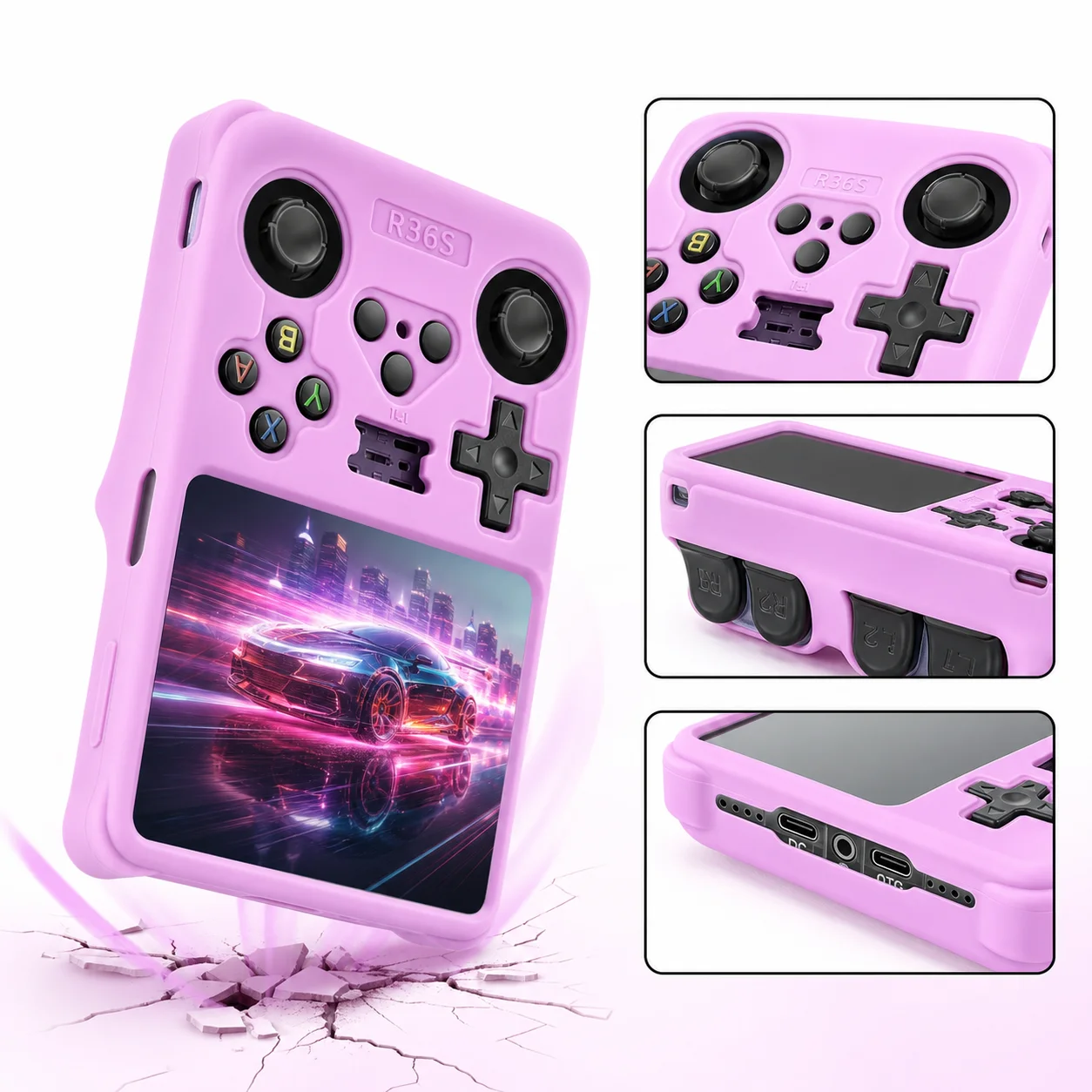 Silicone Protective Cover for R36S Retro Handheld Game Console Soft Shell Anti-Collision Drop-Proof Case with Lanyard