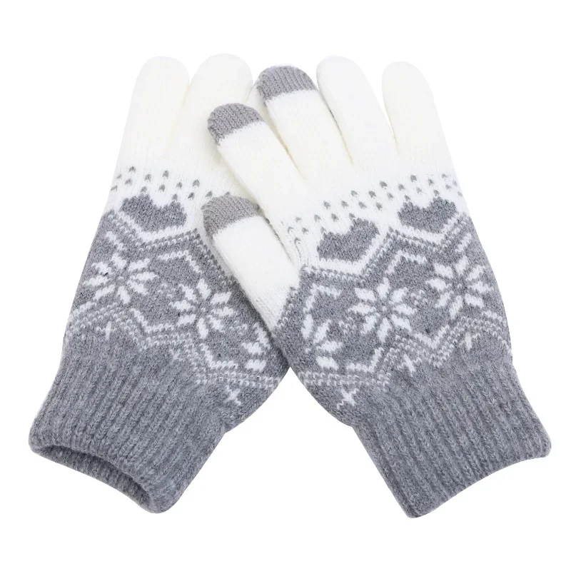 Fashion Jacquard Snowflake Gloves for Women's Winter Warmth Mobile Phone Touch Screen Glove Student Clothing Accessories Gifts