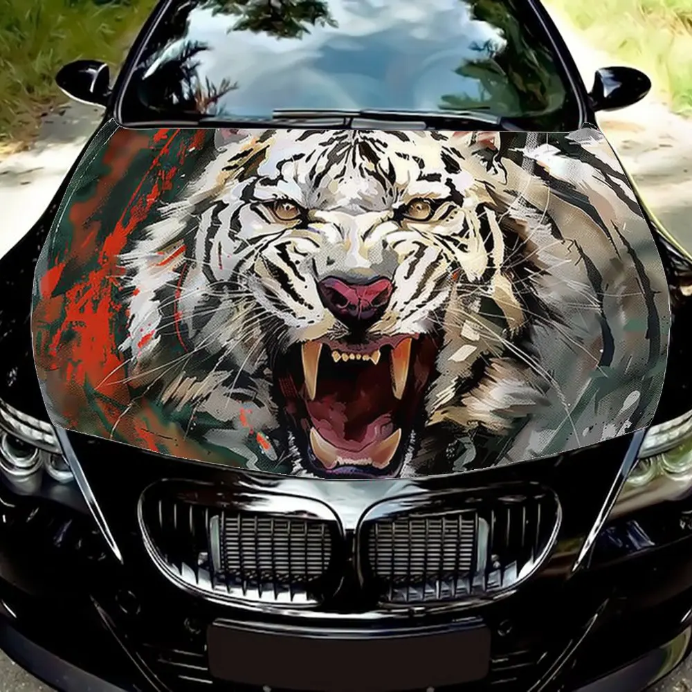 

Opening Mouth Tiger Art Painting Car Hood Wrap Color Vinyl Sticker Truck Graphic Bonnet Auto Accessories Decoration Decal Gift