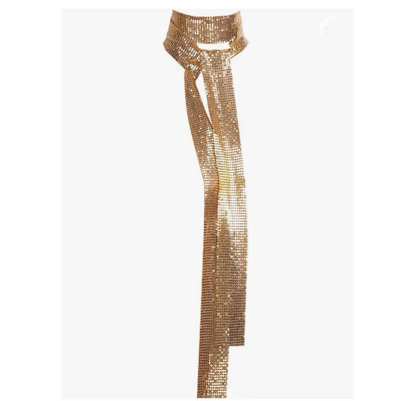 

Women Glitter Sparkle Metal Sequins Neck Tie Scarf 160cm Thin Skinny Long Neckerchief