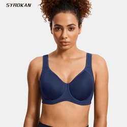 SYROKAN High Impact Sports Bras for Women Support Underwire Cross Back Large Bust Cool Comfort Molded Cup