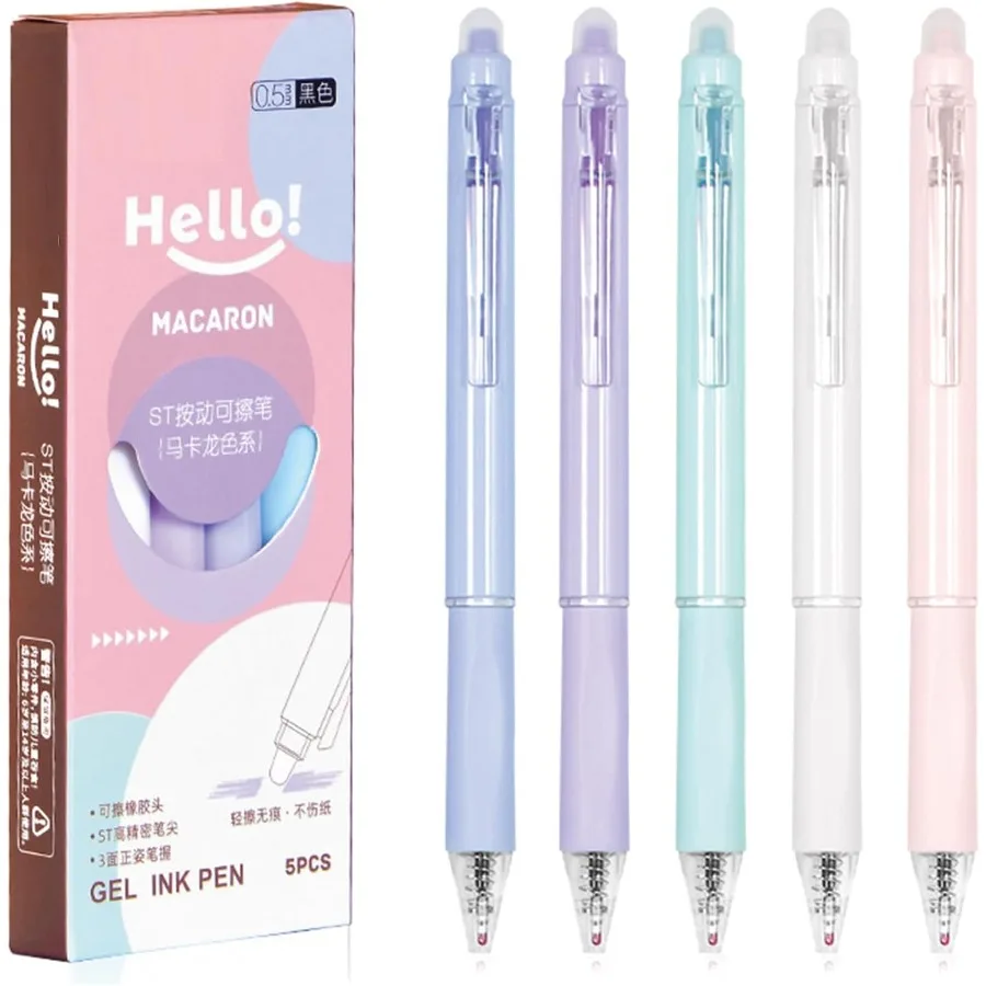 

5 Pcs Erasable Gel Pens Retractable Erasable Pens 0.5mm Black Ink Smooth Writing Pen Aesthetic Pen for Women Girls Office Schoo