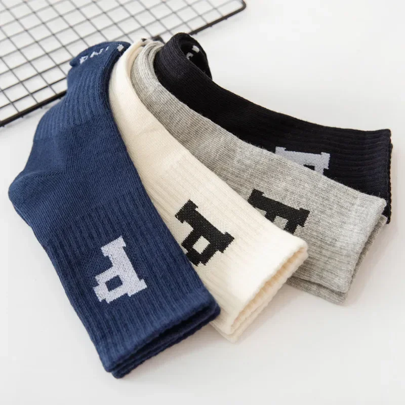 Korean Fashion Letter Socks Children Knit Cotton Middle Tube Socks Boys Girls School Casual Sports Socks 1-8years Old