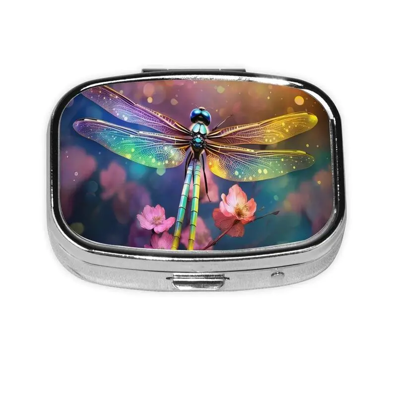 Dragonfly Vintage Flower pill box cell portable pill box pocket or purse decorated with metal medicine vitamin travel unique