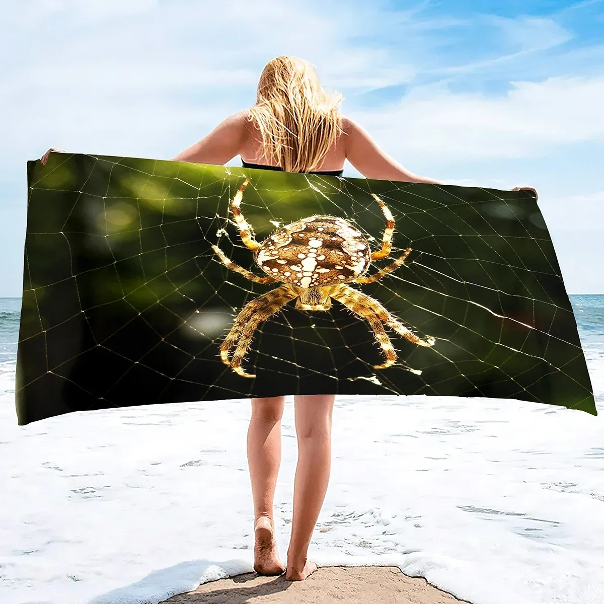 Custom Spider Web Beach Towel Realistic Arachnid Print Microfiber Sand Free Quick Dry Soft Travel Swim Pool Accessory