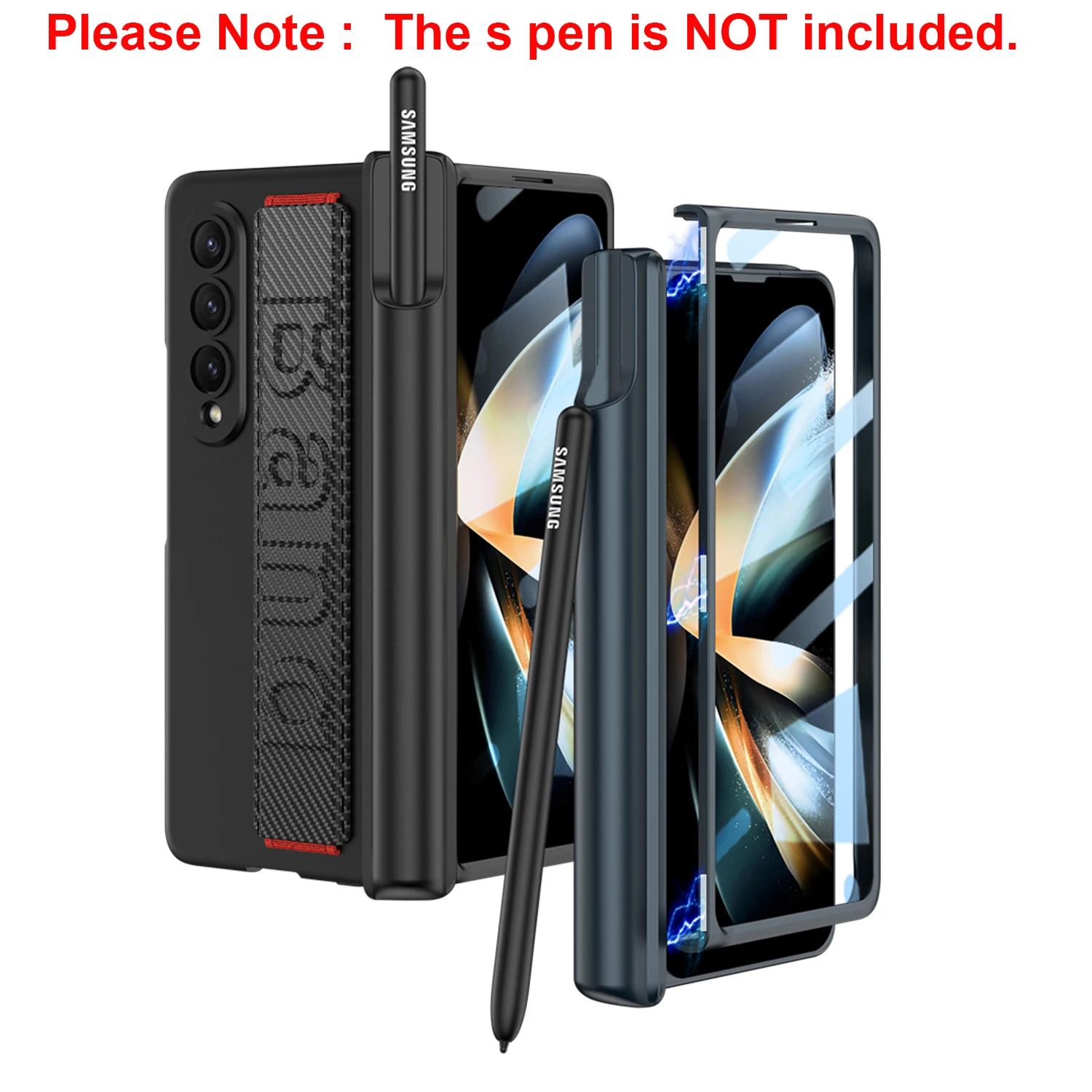 Wrist Band Hinge Magnetic Case For Samsung Galaxy Z Fold 6 5 4 3 with Pen Holder Shockproof Armor Matte Phone Cover Glass Film