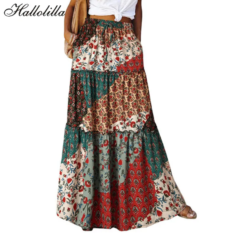 

Ethnic Style Vintage Long Skirt Women Summer Loose Beach Ladies Jupe Casual Faldas High Waist Maxi Bohemian Skirts Woman Clothes