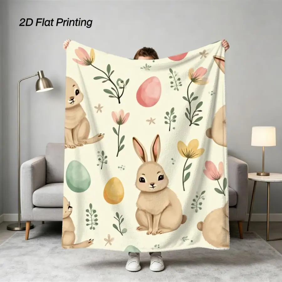Watercolor Cartoon Elephant Lion Jungle Floral Frame Flannel Throw Blanket, Safari Animal Blanket for Nursery Room Decor