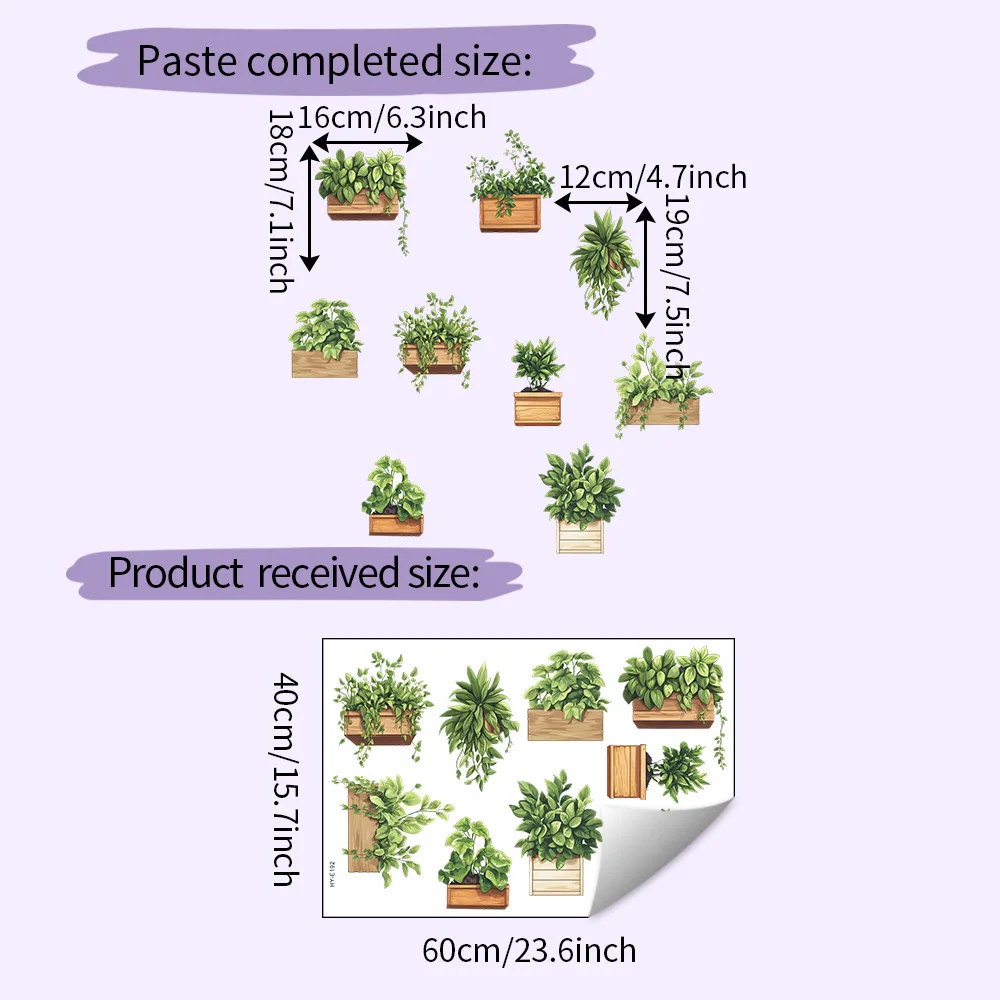 Fresh green plant potted plants, bedroom, living room, entrance hall, wardrobe, dormitory, home decoration, wall stickers