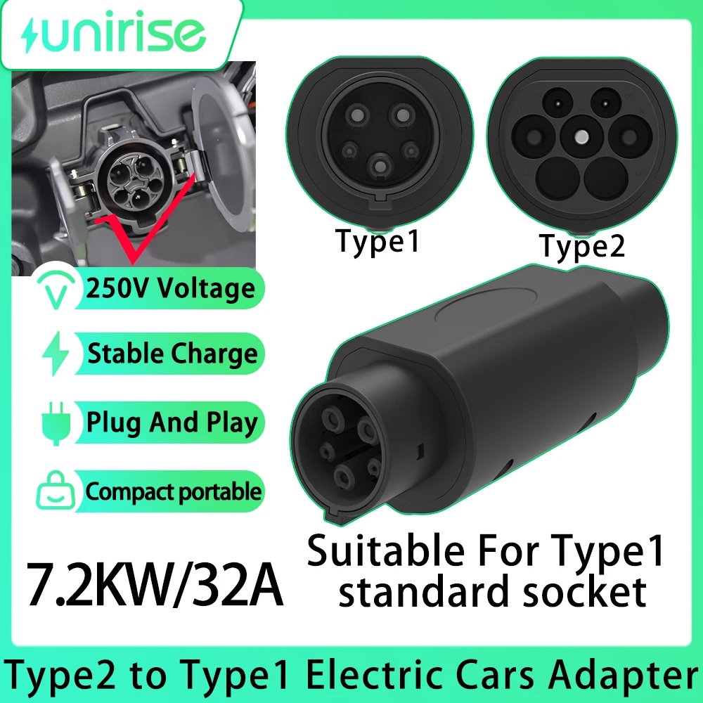 

Универсальный адаптер для электромобилей типа 2–Type 1, зарядное устройство 250 В, 7,2 кВт, 32 А для электромобиля SAE J1772, разъем для зарядки Chevrolet Ford Mustang