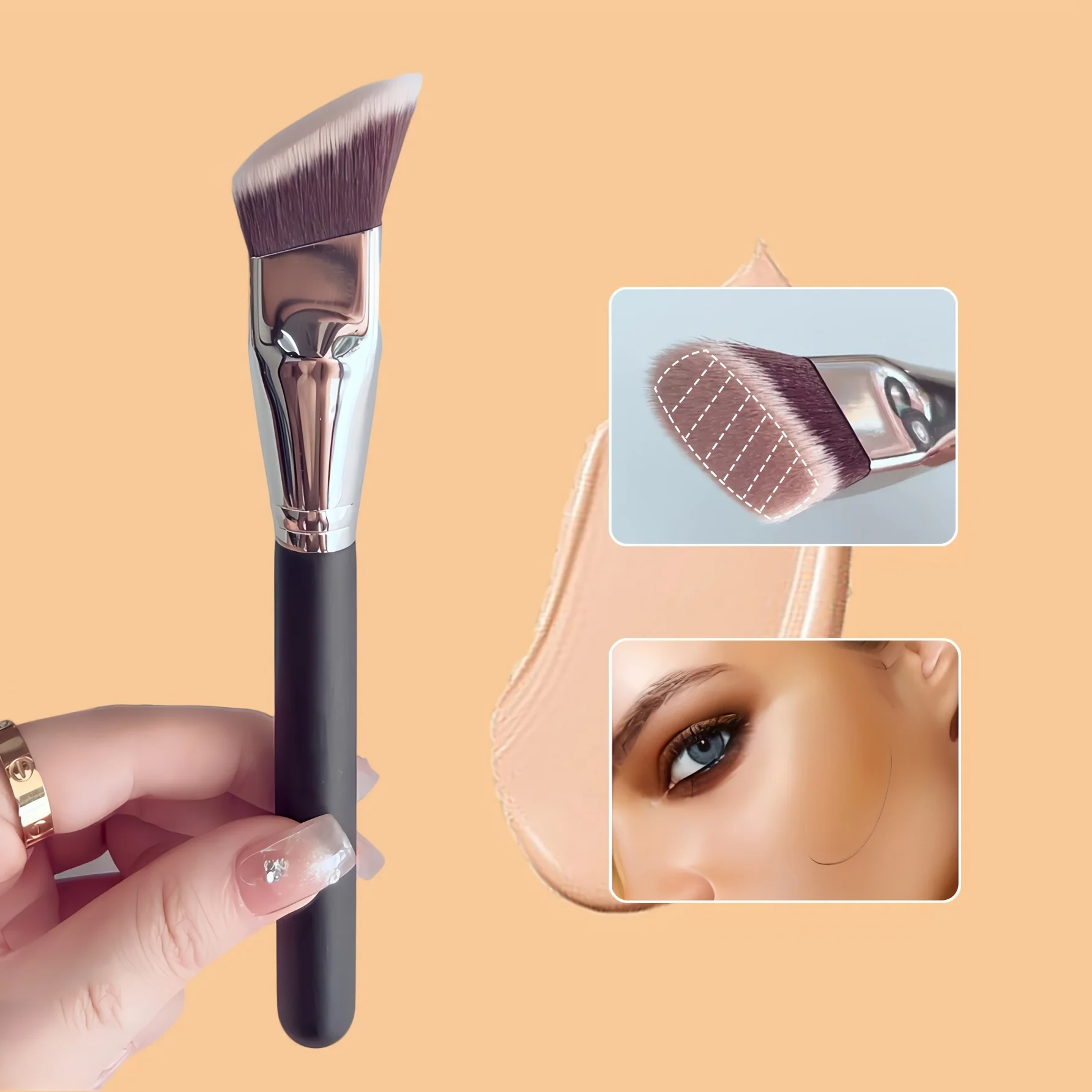 Professional Wide-Angle Foundation Brush Rectangular Bristles Suitable for All Skin Types,  Synthetic Fiber Makeup Tool