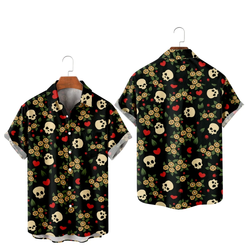 

Men's Hawaiian T-Shirt For Women Skeleton Skull 3D Printed Hombre Fashion Shirt Casual Beach Oversized Clothes 4