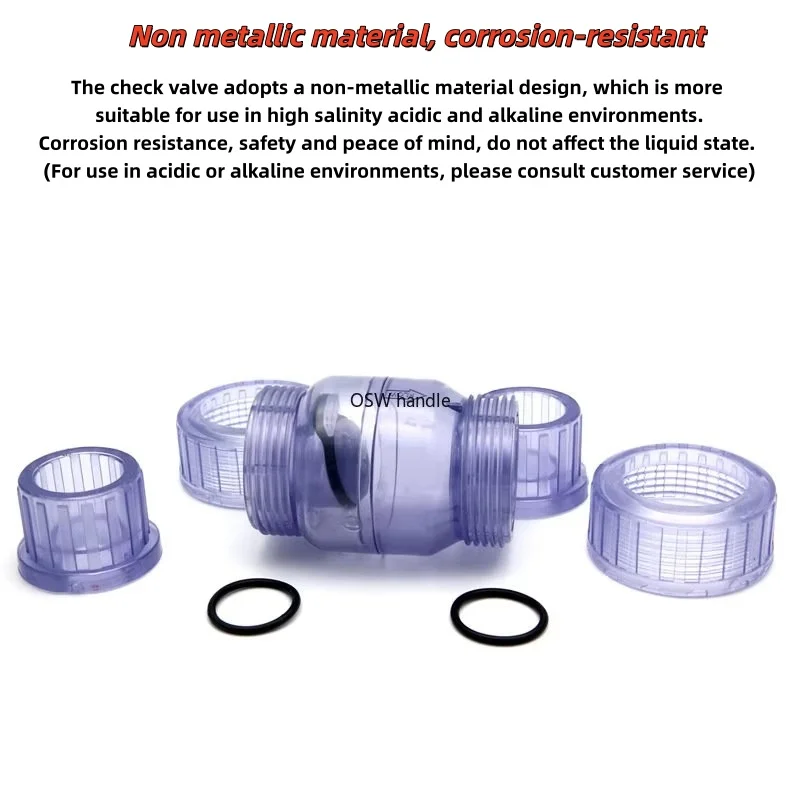 I.D.25mm 32mm Transparent Check Valve PVC One Way Non Return Valve Pipe Fitting Water Connector For Garden Irrigation Aquarium