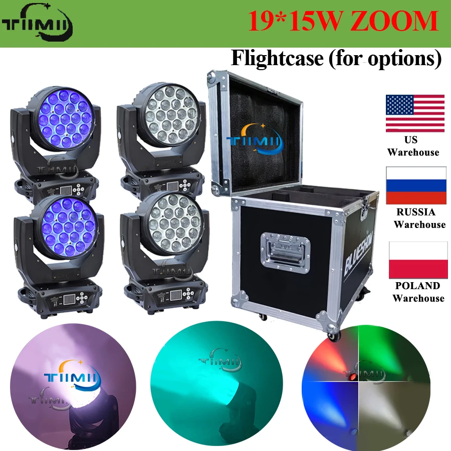 1~4pcs Cases Version with circle round function led zoom 19x15w wash moving head light new zoom wash moving stage lights dj