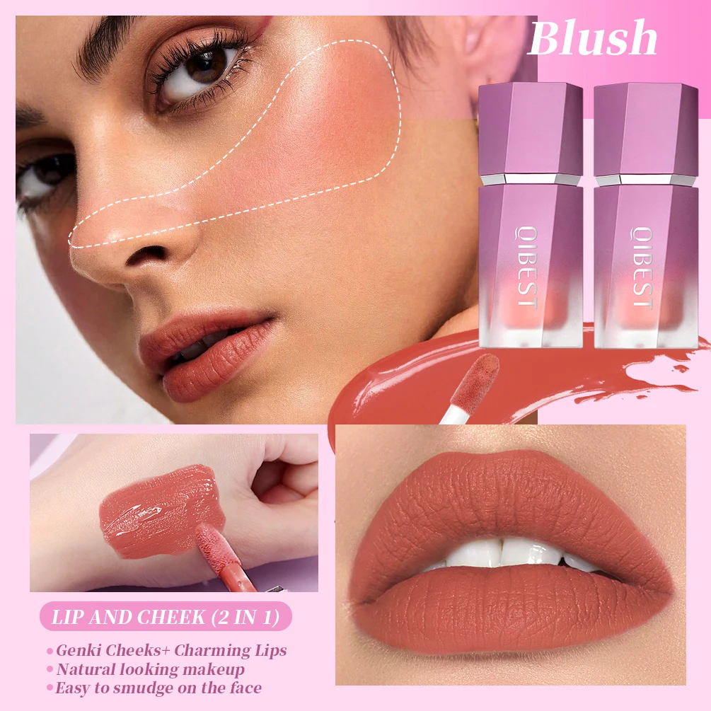 QIBEST Matte Face Liquid Blusher Smooth Cheek Eye Mousse Blush Highlighter Stick Rouge Waterproof Contour Makeup Bronzer Stick