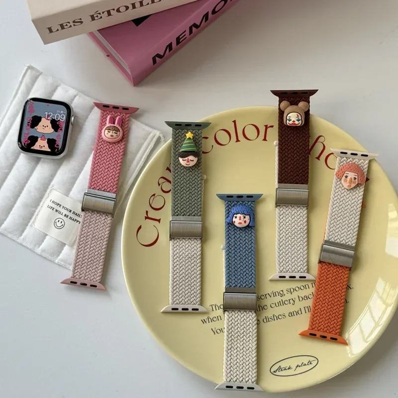 Elastisches Karton-Nylonarmband für Apple Watch Band S10 9, 8, 7, 6se 5, 4, 3, 2, geflochtene Schlaufe für iWatch 38/42 40/44 41/44 49Ultra 42/46 mm