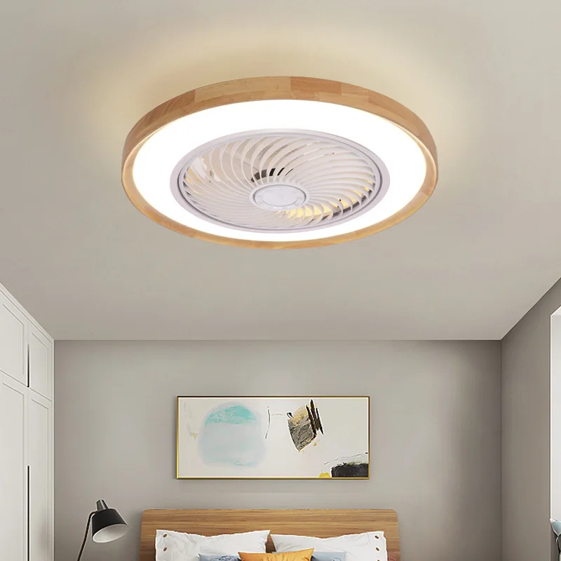 Ultra thin solid wood ceiling fan lamp bedroom restaurant Nordic  invisible electric fan Remote Decorative Fans Ventilateur