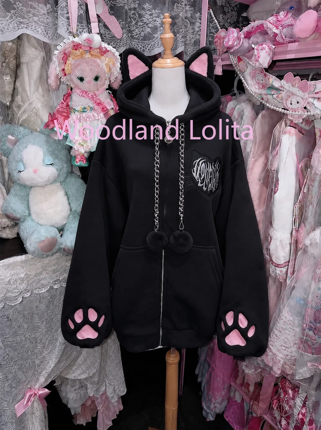 Spring Autumn Subculture Y2K Kawaii Coat Women Dark Cat Ear Cat Scratch Hooded Coat Vintage Jirai Kei Sweet High Street Coat New