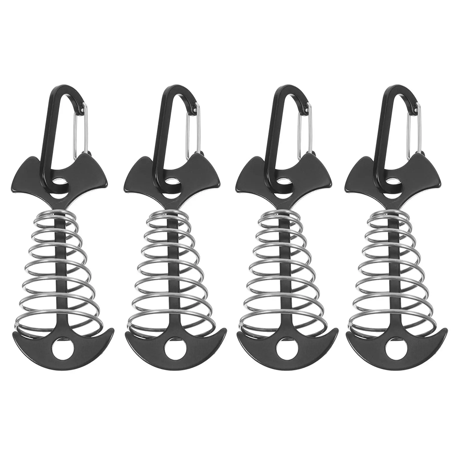 4Pcs Fish Bone Ground Stakes Spring Tent Buckles with Clips Quick-Install Rope Tighteners for Outdoor Camping Windproof Tent