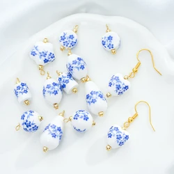 5Pcs Blue printing Ceramic Pendants Adorable Ceramic Charms, DIY Jewelry, Necklaces, Earrings, Keychains