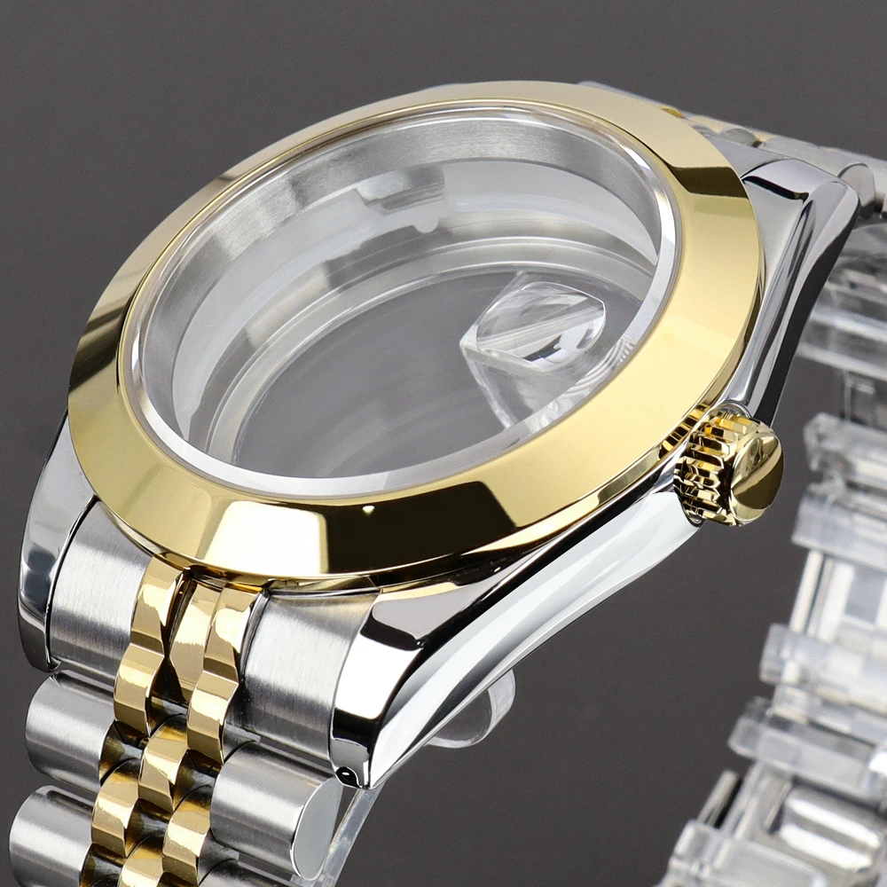 36mm/39mm Bevel Edge Watch Case Glide Lock Strap Sapphire Crystal Glass For NH35 NH36 NH70 Miyota 8215 Air King Explorer Style