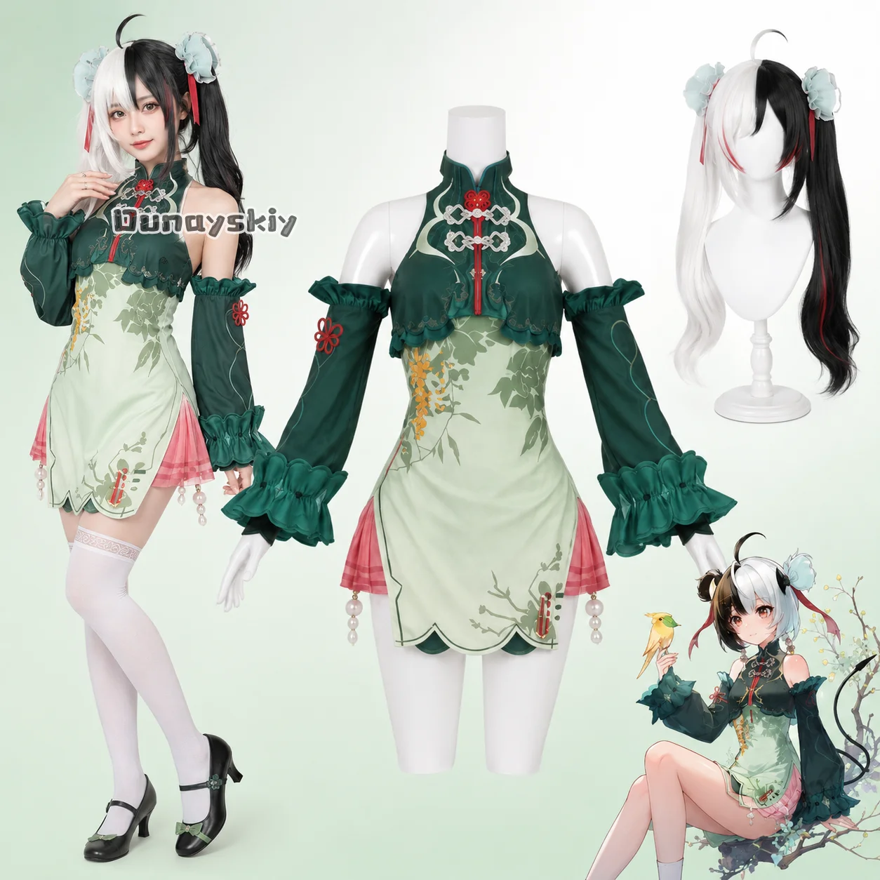 Neverness To Everness Cosplay Lacrimosa Nightingale's Crescendo Costume New Outfit Chinese Styles Qipao Green Dress Halloween