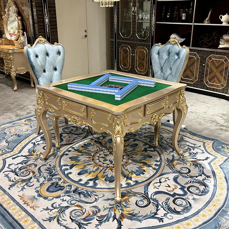 MO LAN French luxury mahjong table European style carved home entertainment table furniture table and chair combination