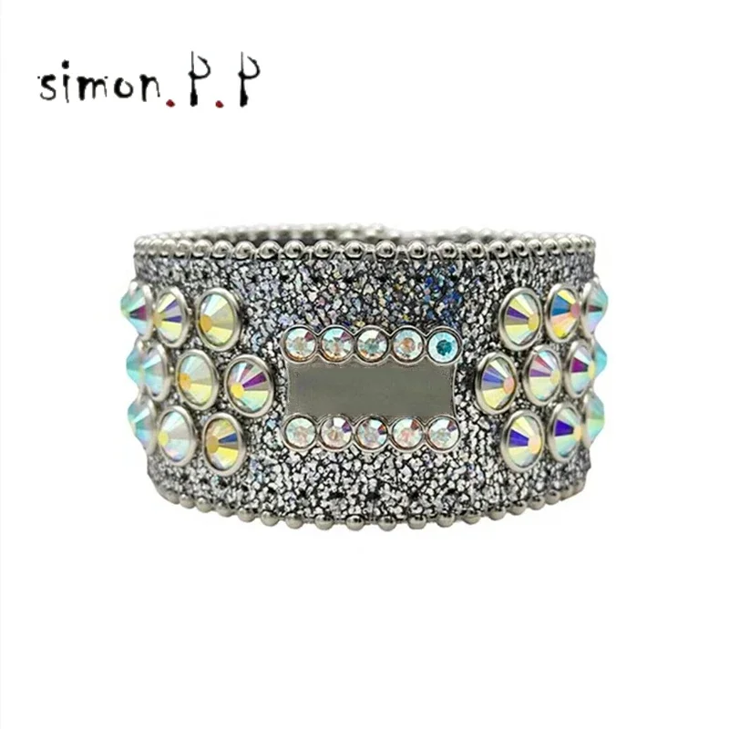 Rhinestones Bracelet & Bangle For Women Vintage Leather Strap Diamond Bing Bracelets Fashion Jewelry Y2K Accessories