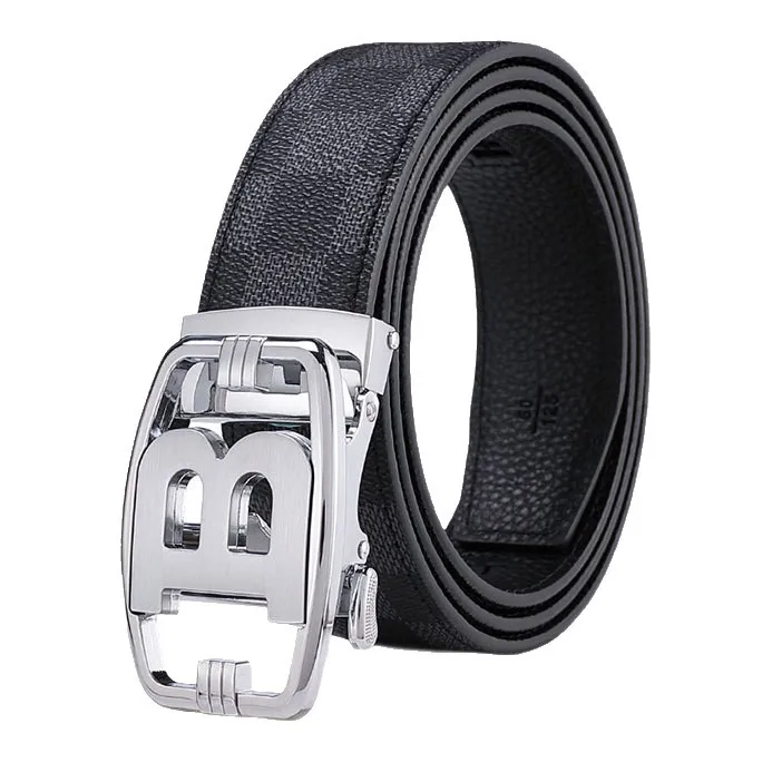 Plaid men's automatic buckle belt, light luxury B-shaped buckle business belt, commuting versatile pants belt