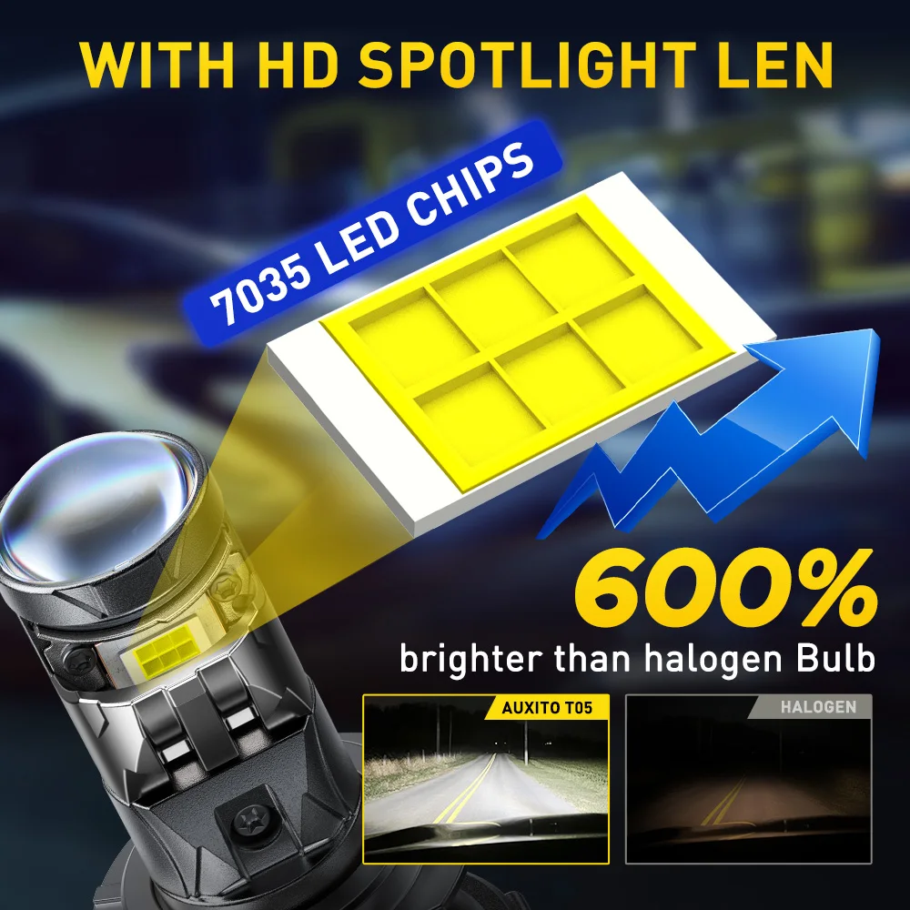 AUXITO 2Pcs H7 LED Headlight Bulb With Projector Lens 25000LM 6500K White  High Low Beam For Left Right Hand Drive Headlamp 12V