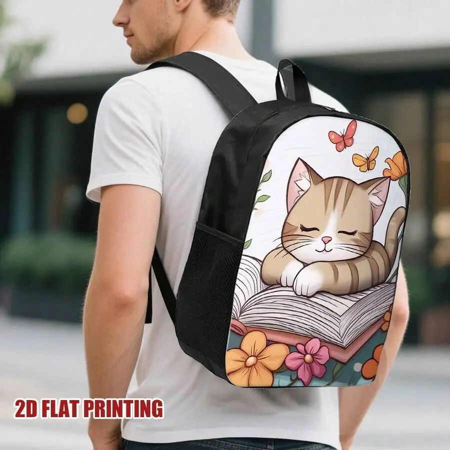 

Cute Kitten Cartoon Print Backpack For Adults Lightweight Travel School Bag With Adjustable Straps
