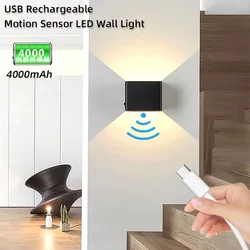 LED duvar lamba USB şarj edilebilir alüminyum iç duvar gece lambası yatak odası koridor merdiven odası aydınlatma için hareket sensörü ile