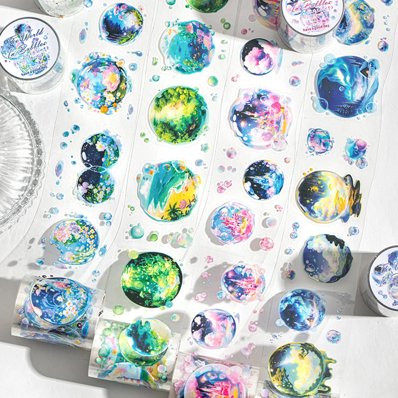 Mr. Paper Cute Landscape Stickers 1 roll Underwater Forest Architecture Landscape Tape in Bubbles 5cm wide Home Decoration Gifts