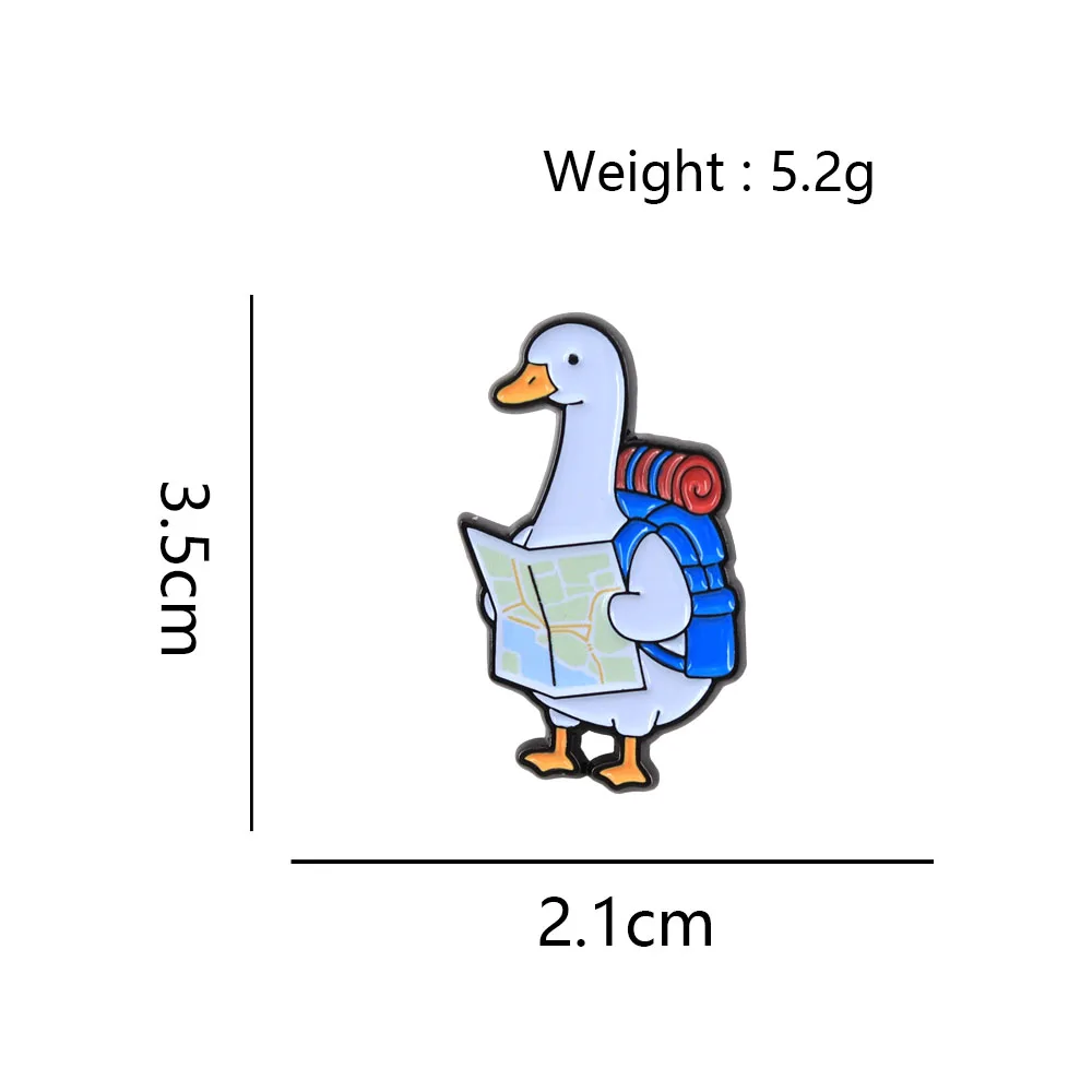 Niedliche Reisegans Emaille-Pin, Rucksack-Ente mit Karte, Brosche, Wanderabenteuer-Tier-Abzeichen, Kreativer Ansteckpin, Geschenk für Reisende – Detail 2