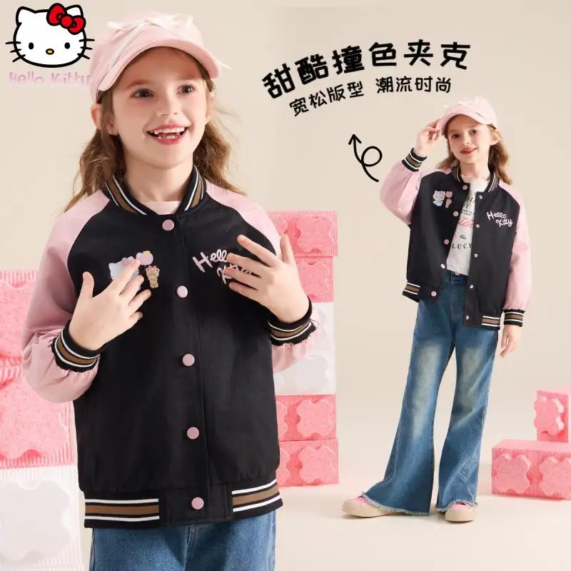 

Hello Kitty подростковый мультфильм аниме осенний бейсбольный трикотаж Sanrio Kid новый Kawaii модная верхняя одежда для девочек повседневная свободная куртка топы