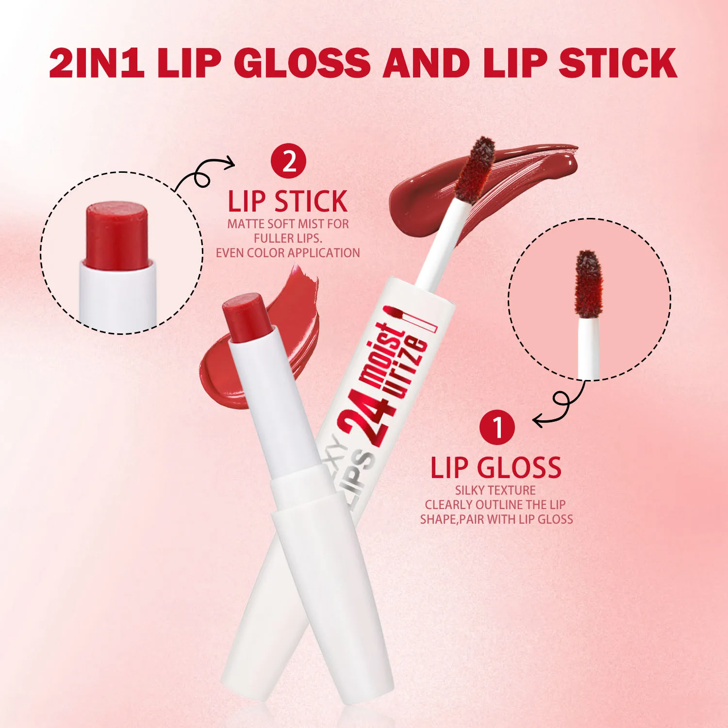Two in One Peel-off Lip Makeup with Dual-End Design, Waterproof, Easy Peel Removal, Buildable Shade for Exquisite Lip Look