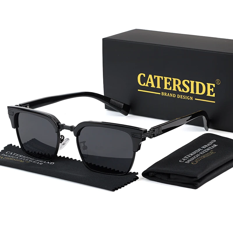 CATERSIDE Punk Quadratische Sonnenbrille Herren Metall Halbrahmen Mode Damen Sonnenbrillen Reise Party Business UV400 Marken-Brillen – Detail 11